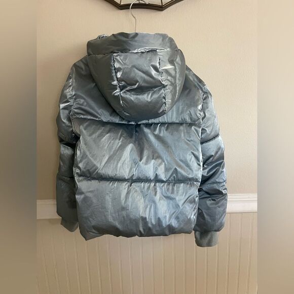 Gap Kids Girls Light Blue Metallic Shiny Puffer Coat Size Small - Picture 10 of 10